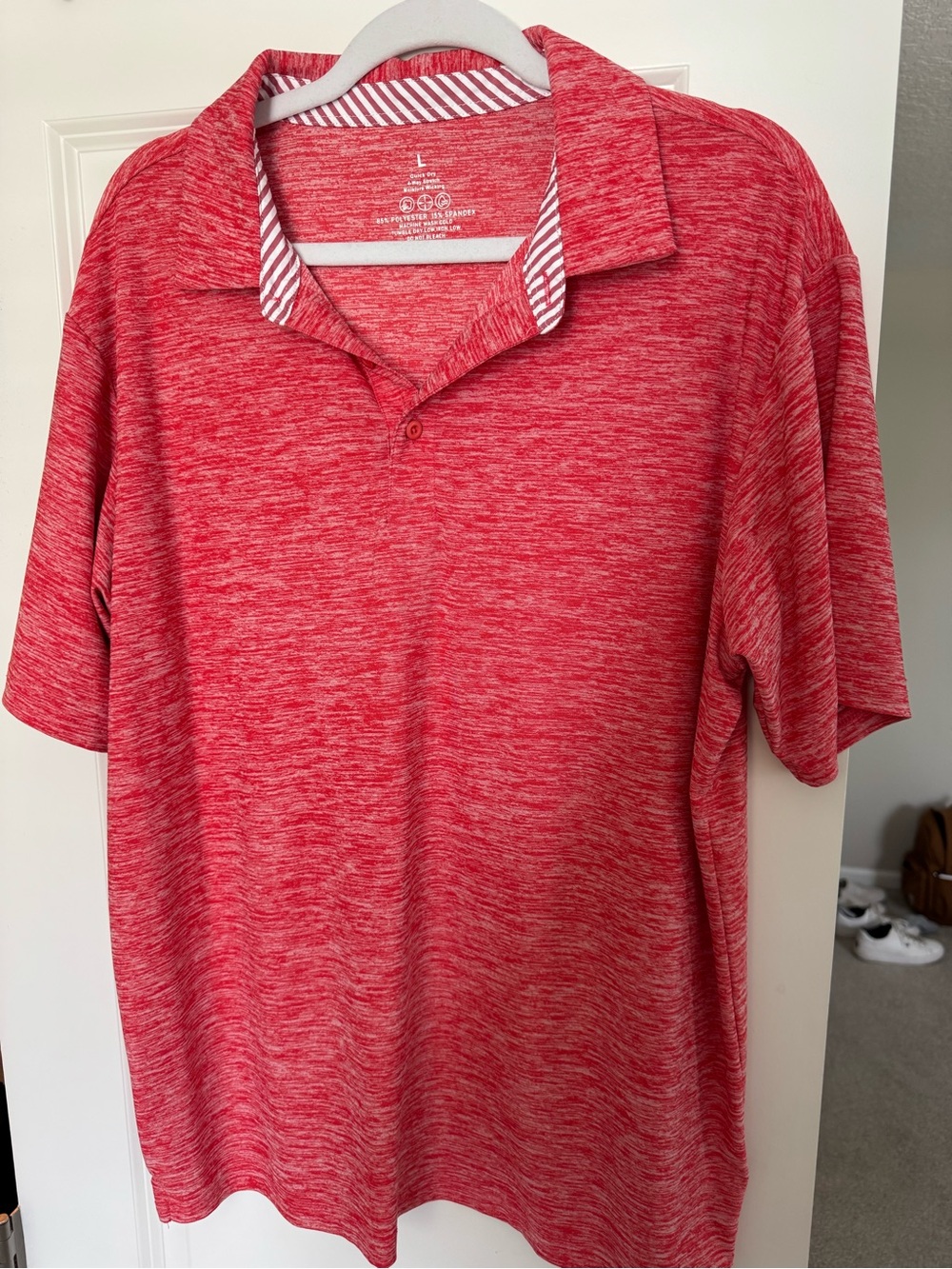Amazon Red Heather Short-Sleeve Polo with Striped Collar Trim
